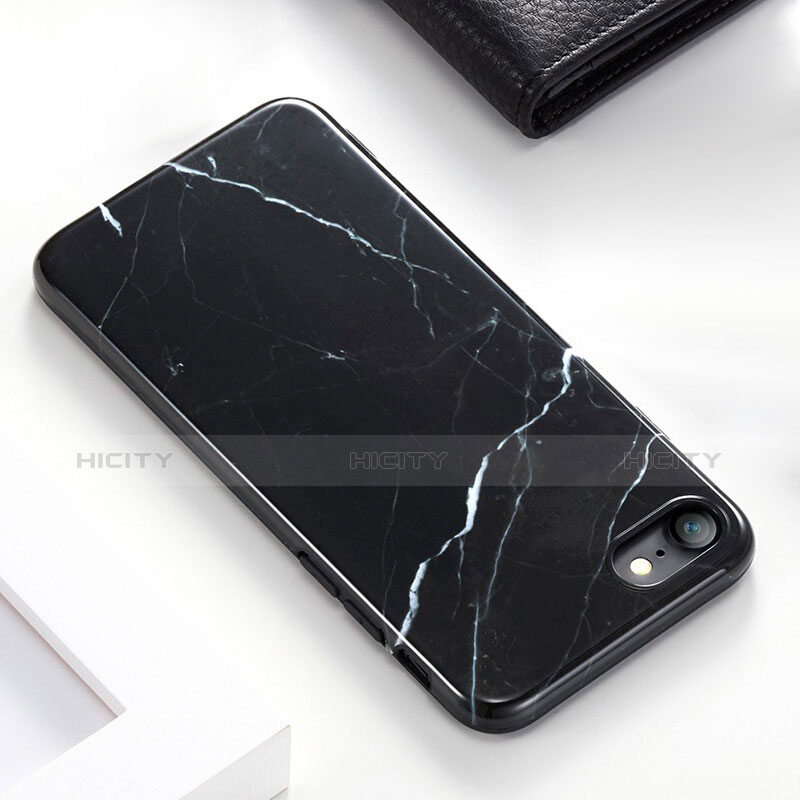 Etui Silicone Motif de Marbre Souple Couleur Unie pour Apple iPhone 7 Noir Plus