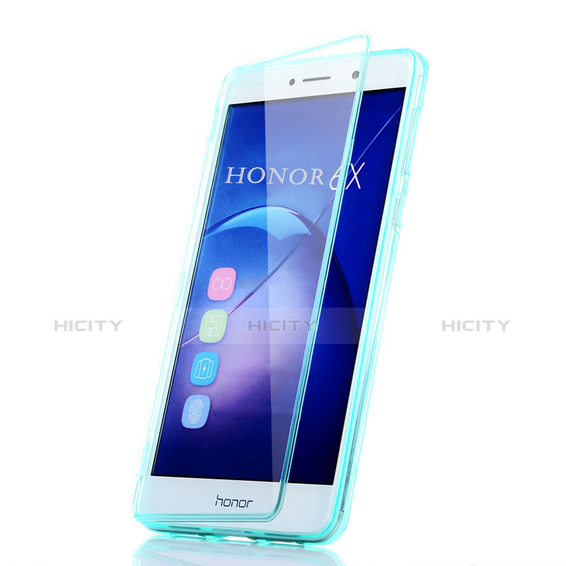 Etui Transparente Integrale Silicone Souple Avant et Arriere pour Huawei Honor 6X Pro Bleu Ciel Plus