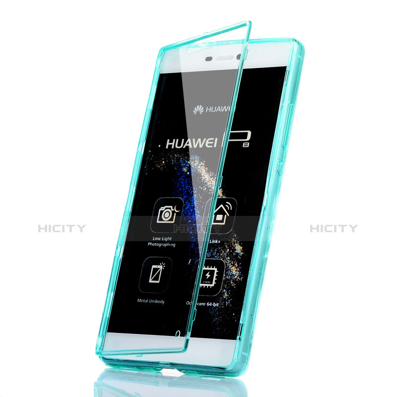 Etui Transparente Integrale Silicone Souple Avant et Arriere pour Huawei P8 Bleu Ciel Plus