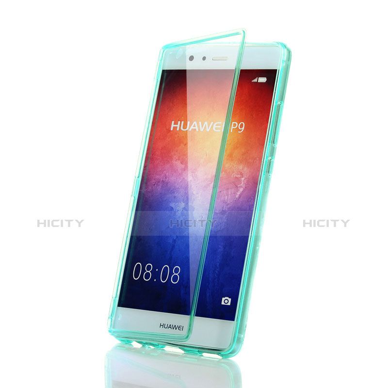 Etui Transparente Integrale Silicone Souple Avant et Arriere pour Huawei P9 Bleu Ciel Plus