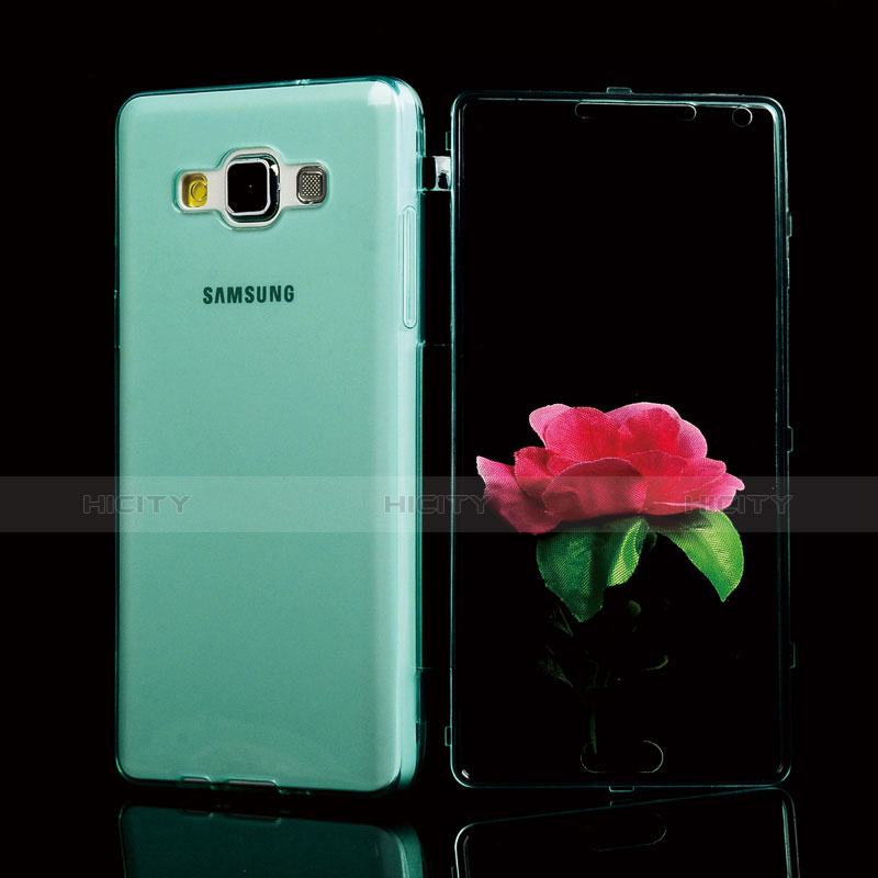 Etui Transparente Integrale Silicone Souple Avant et Arriere pour Samsung Galaxy A5 Duos SM-500F Bleu Ciel Plus