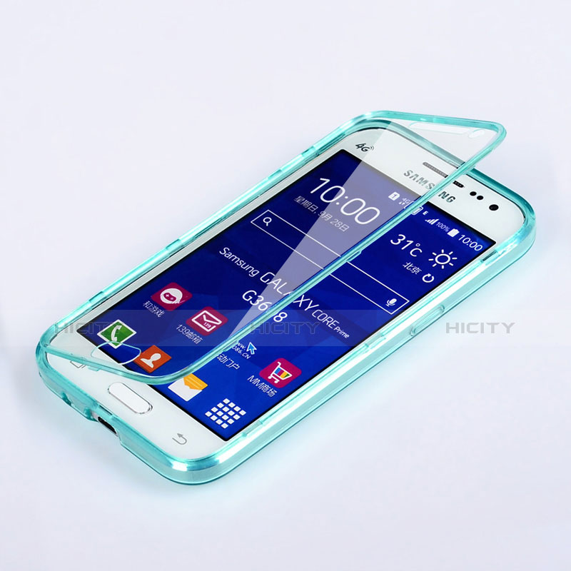 Etui Transparente Integrale Silicone Souple Avant et Arriere pour Samsung Galaxy Core Prime G360F G360GY Bleu Ciel Plus