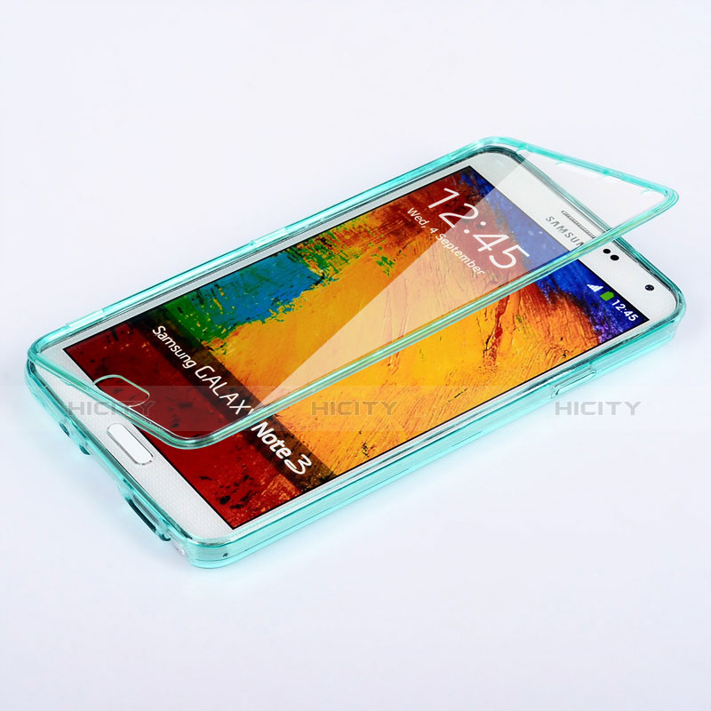 Etui Transparente Integrale Silicone Souple Avant et Arriere pour Samsung Galaxy Note 3 N9000 Bleu Ciel Plus
