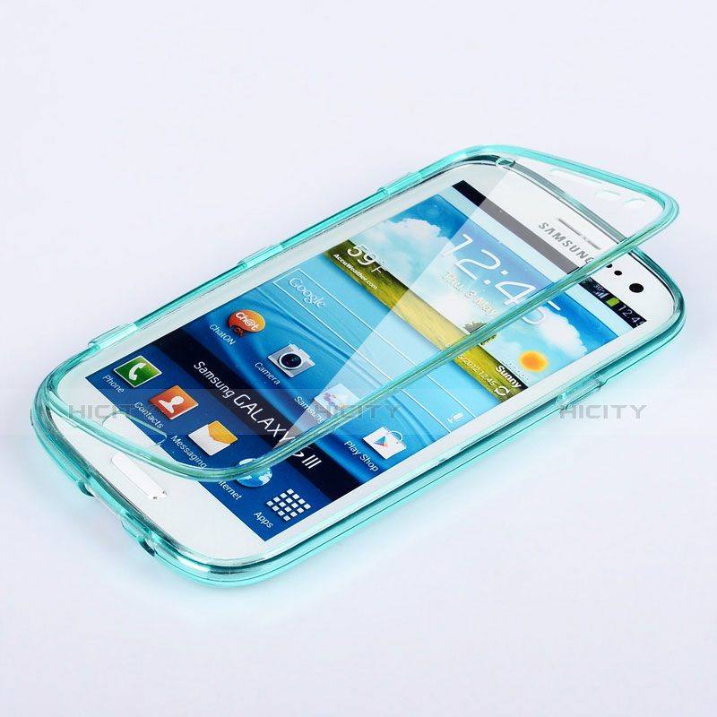 Etui Transparente Integrale Silicone Souple Avant et Arriere pour Samsung Galaxy S3 III LTE 4G Bleu Ciel Plus