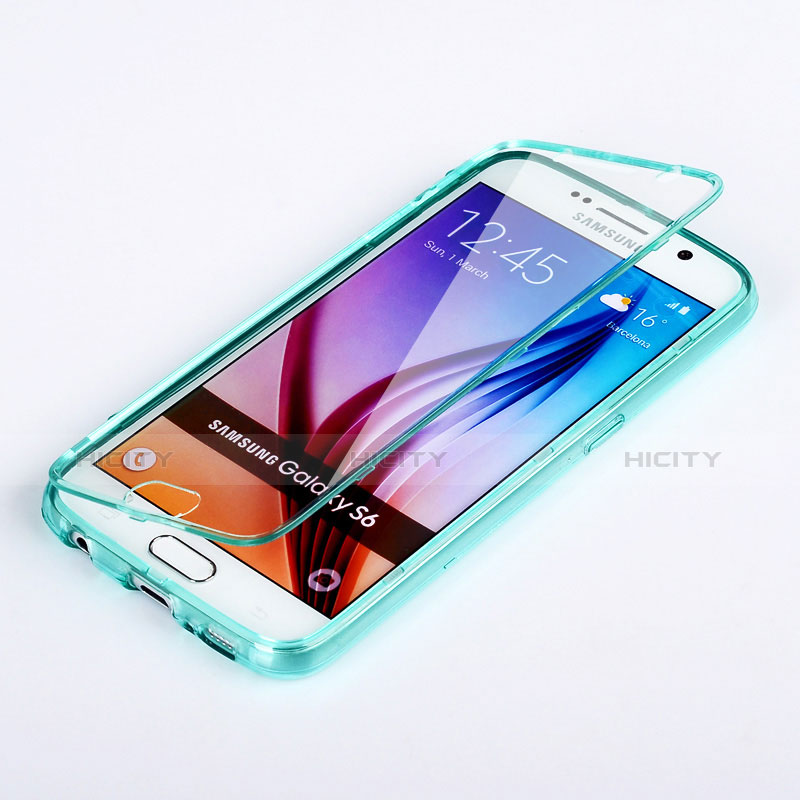 Etui Transparente Integrale Silicone Souple Avant et Arriere pour Samsung Galaxy S6 SM-G920 Bleu Ciel Plus