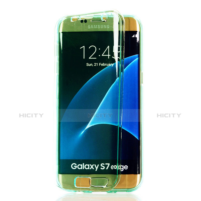 Etui Transparente Integrale Silicone Souple Avant et Arriere pour Samsung Galaxy S7 Edge G935F Bleu Ciel Plus