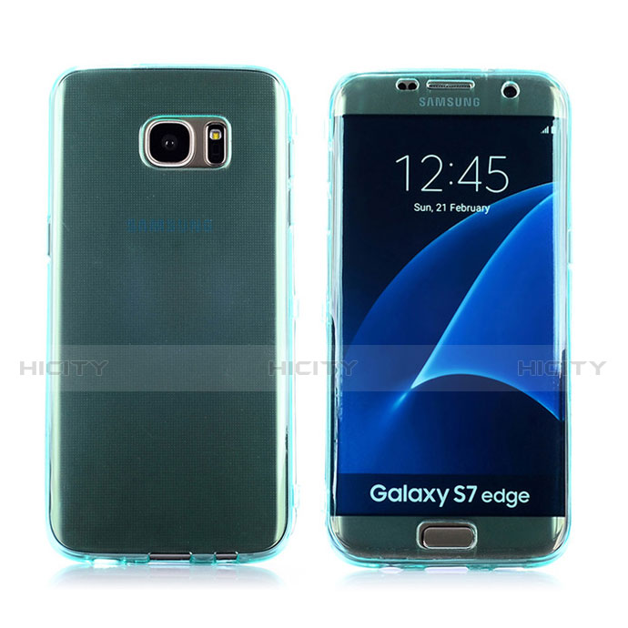 Etui Transparente Integrale Silicone Souple Avant et Arriere pour Samsung Galaxy S7 Edge G935F Bleu Ciel Plus