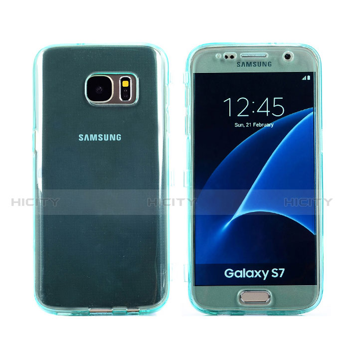 Etui Transparente Integrale Silicone Souple Avant et Arriere pour Samsung Galaxy S7 G930F G930FD Bleu Ciel Plus