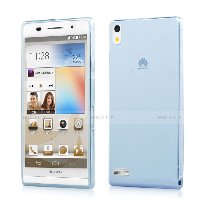 Etui Ultra Fine Silicone Souple Transparente pour Huawei Ascend P6 Bleu Plus