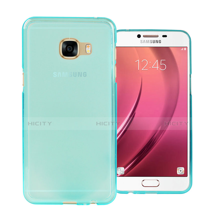 Etui Ultra Fine Silicone Souple Transparente pour Samsung Galaxy C5 SM-C5000 Bleu Plus