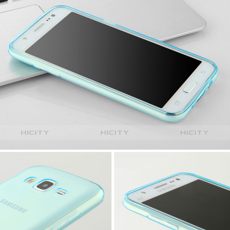 Etui Ultra Fine Silicone Souple Transparente pour Samsung Galaxy J7 SM-J700F J700H Bleu Plus