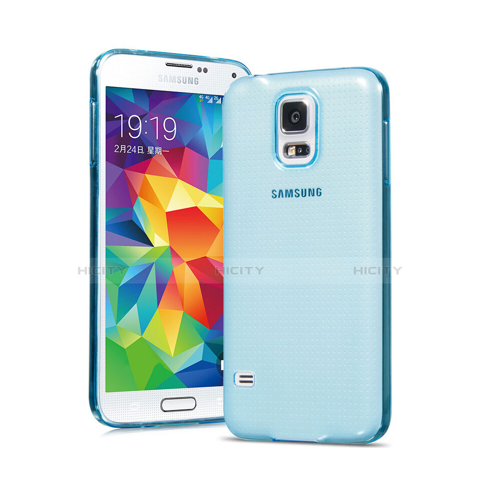 Etui Ultra Fine Silicone Souple Transparente pour Samsung Galaxy S5 Duos Plus Bleu Plus