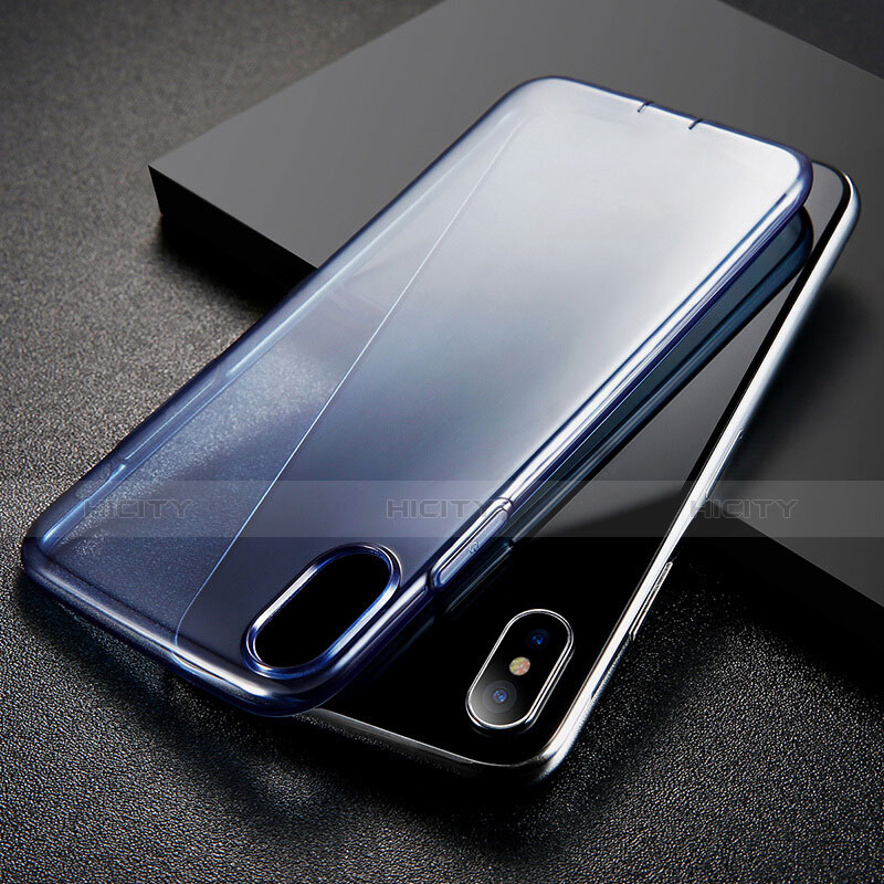 Etui Ultra Slim Silicone Souple Transparente pour Apple iPhone X Bleu Plus