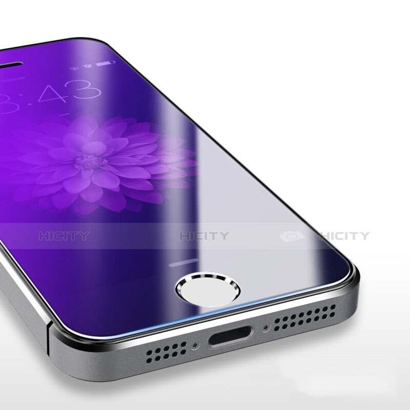 Film Protecteur d'Ecran Verre Trempe Anti-Lumiere Bleue B04 pour Apple iPhone 5 Bleu Plus