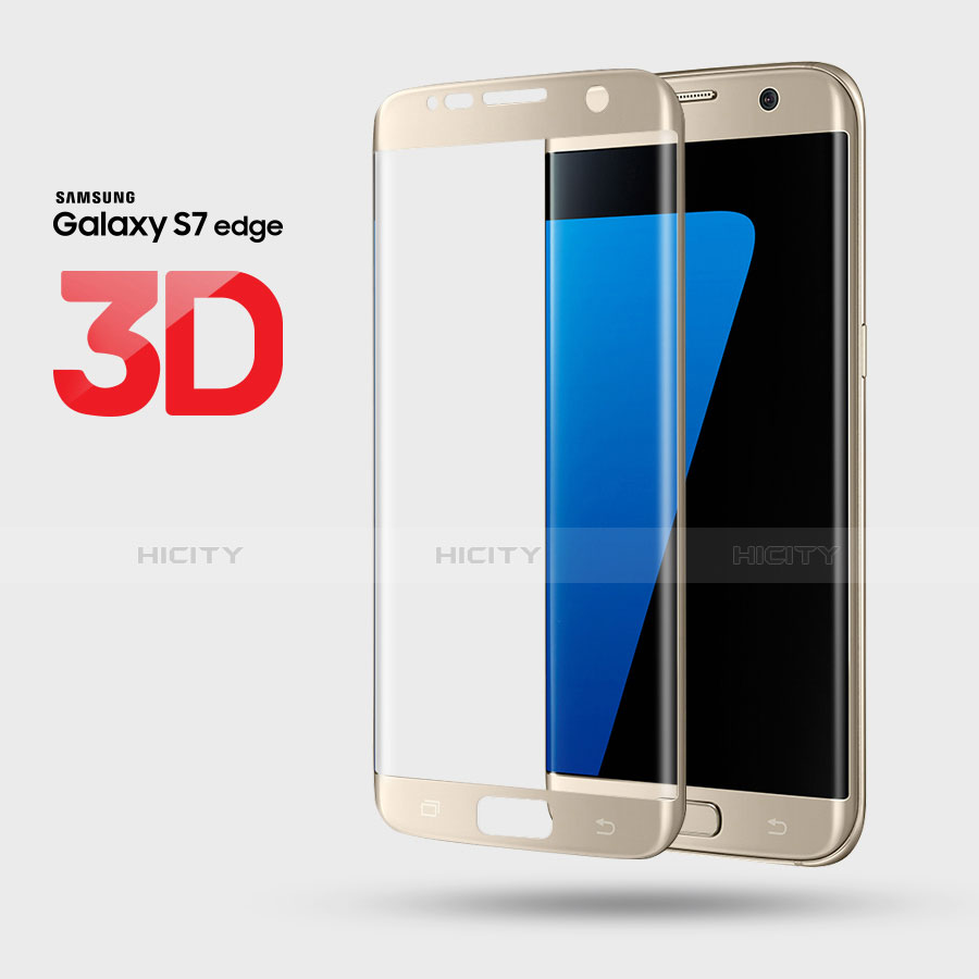 Film Verre Trempe Protecteur d'Ecran 3D pour Samsung Galaxy S7 Edge G935F Or Plus