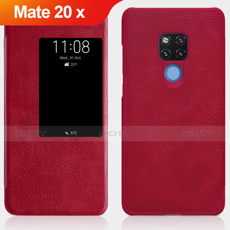 Housse Clapet Portefeuille Livre Cuir pour Huawei Mate 20 X Rouge Plus