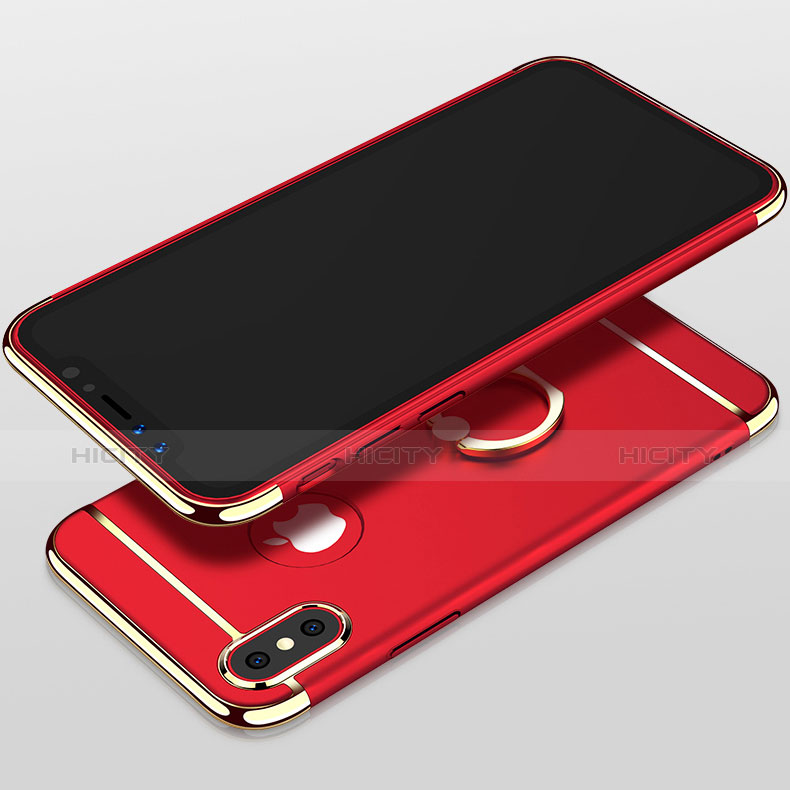 Housse Contour Luxe Metal et Plastique avec Support Bague Anneau F02 pour Apple iPhone Xs Max Rouge Plus