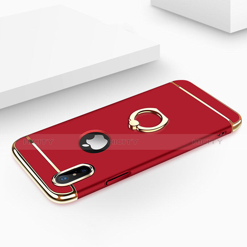 Housse Contour Luxe Metal et Plastique avec Support Bague Anneau F02 pour Apple iPhone Xs Max Rouge Plus