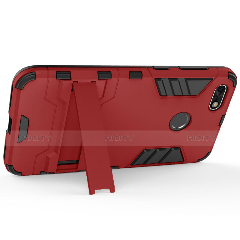 Housse Contour Silicone et Plastique Mat avec Support pour Huawei Enjoy 7 Rouge Plus