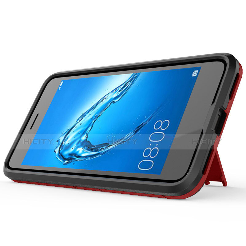 Housse Contour Silicone et Plastique Mat avec Support pour Huawei Enjoy 7 Rouge Plus