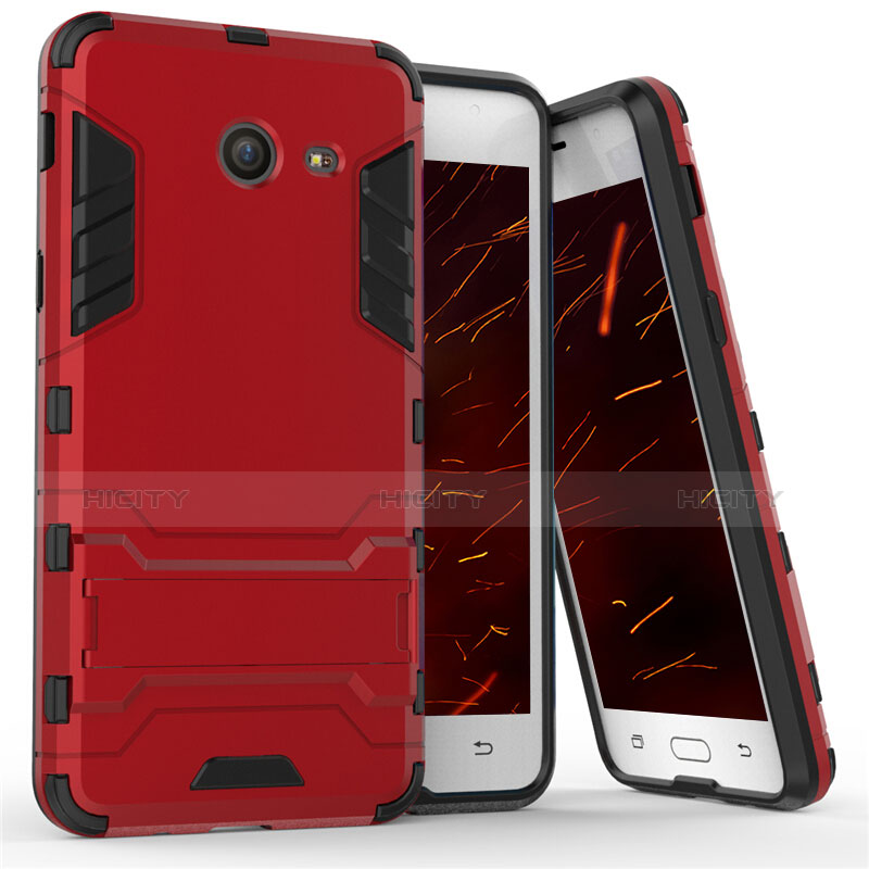 Housse Contour Silicone et Plastique Mat avec Support pour Samsung Galaxy J5 (2017) Version Americaine Rouge Plus