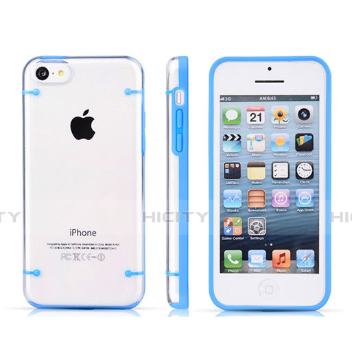 Housse Contour Silicone et Vitre Transparente T01 pour Apple iPhone 5C Bleu Plus