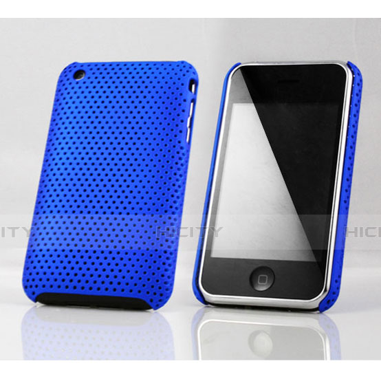 Housse Plastique Rigide Mailles Filet pour Apple iPhone 3G 3GS Bleu Plus