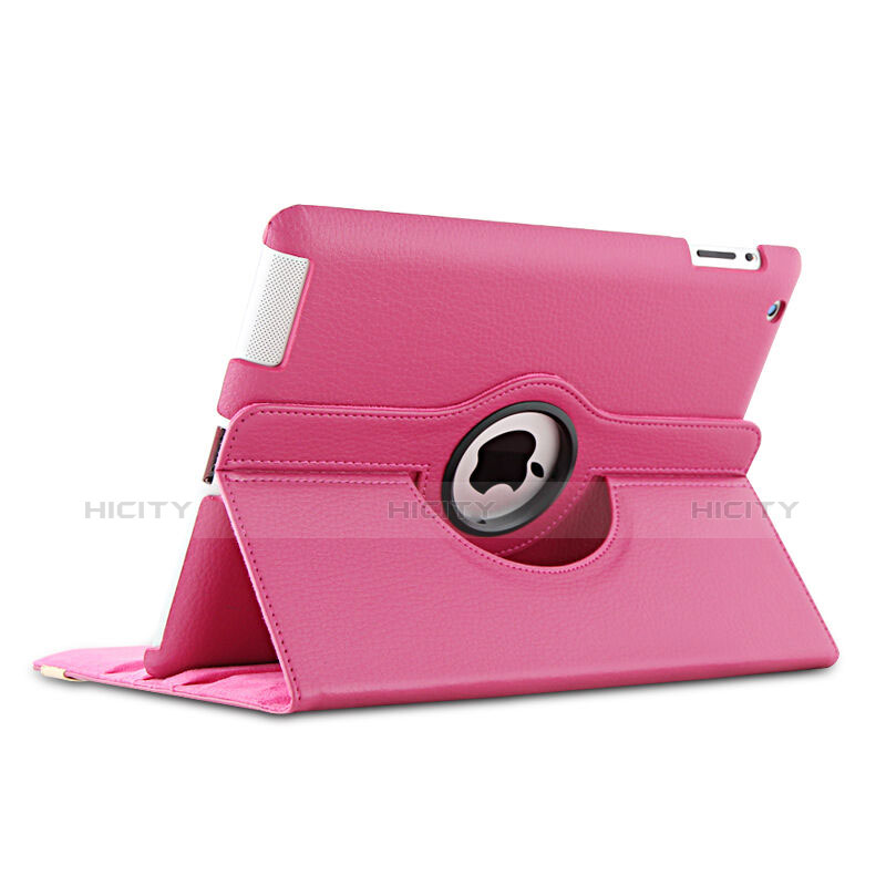 Housse Portefeuille Cuir Rotatif pour Apple iPad 3 Rose Rouge Plus
