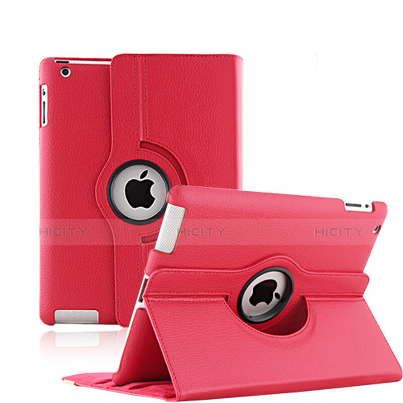 Housse Portefeuille Cuir Rotatif pour Apple iPad 4 Rouge Plus