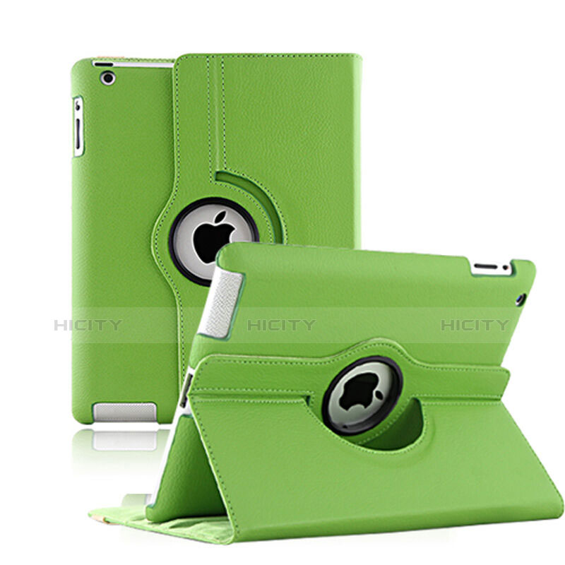Housse Portefeuille Cuir Rotatif pour Apple iPad 4 Vert Plus