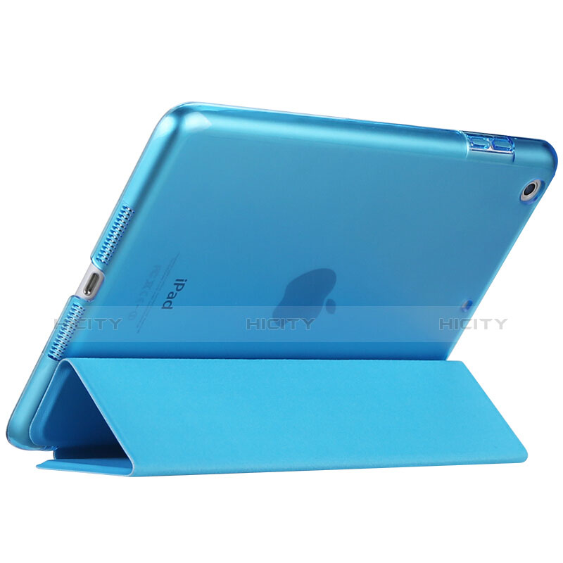 Housse Portefeuille Livre Cuir L01 pour Apple New iPad 9.7 (2017) Bleu Ciel Plus