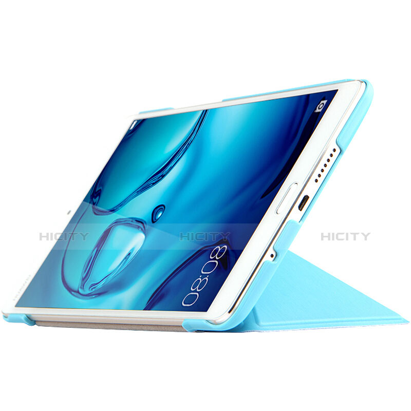 Housse Portefeuille Livre Cuir L01 pour Huawei MediaPad M3 Bleu Plus
