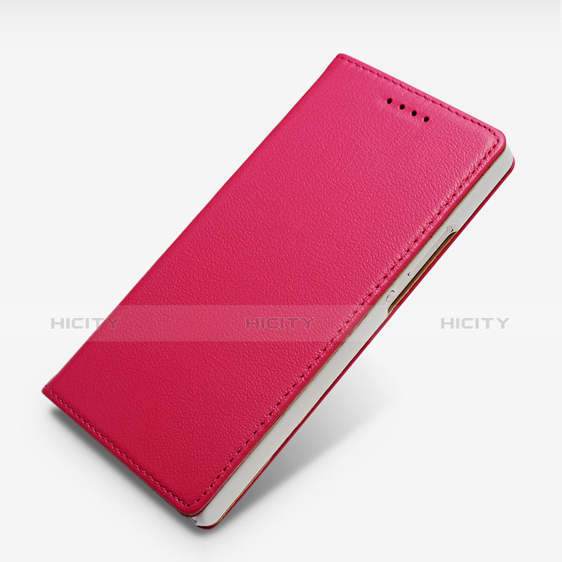 Housse Portefeuille Livre Cuir L02 pour Huawei P7 Dual SIM Rose Rouge Plus