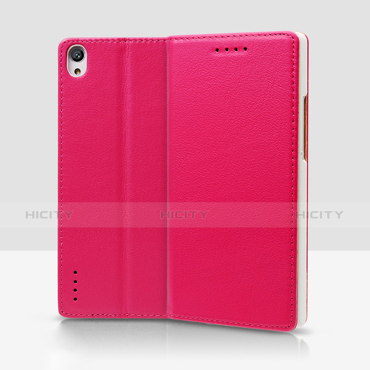 Housse Portefeuille Livre Cuir L02 pour Huawei P7 Dual SIM Rose Rouge Plus