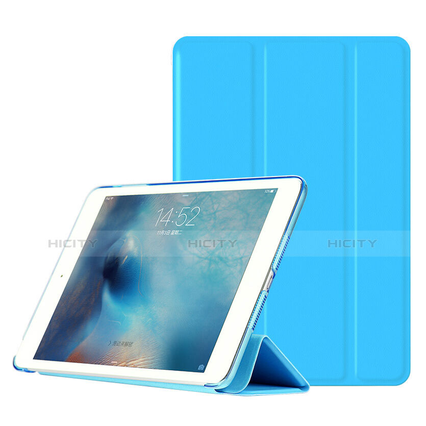 Housse Portefeuille Livre Cuir pour Apple iPad Mini Bleu Ciel Plus