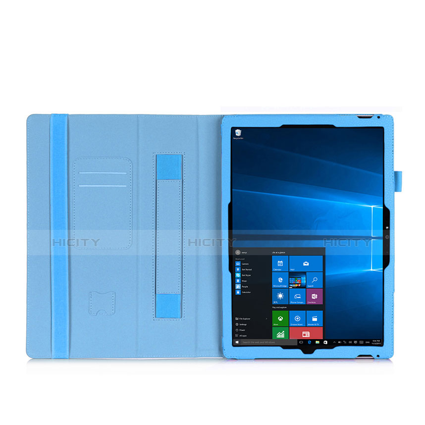 Housse Portefeuille Livre Cuir pour Microsoft Surface Pro 3 Bleu Plus