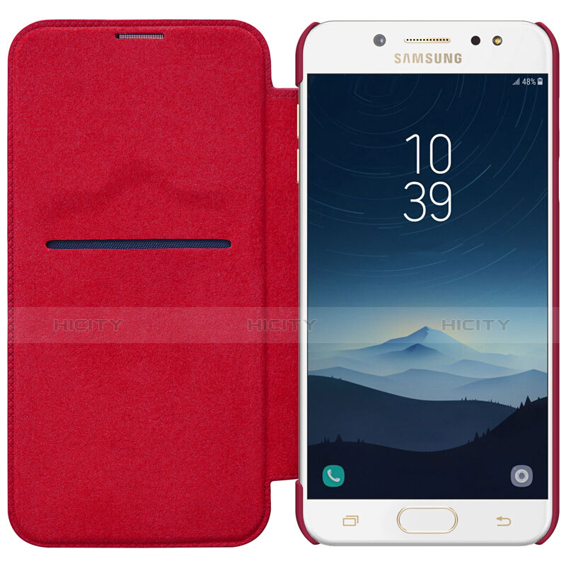 Housse Portefeuille Livre Cuir pour Samsung Galaxy C7 (2017) Rouge Plus