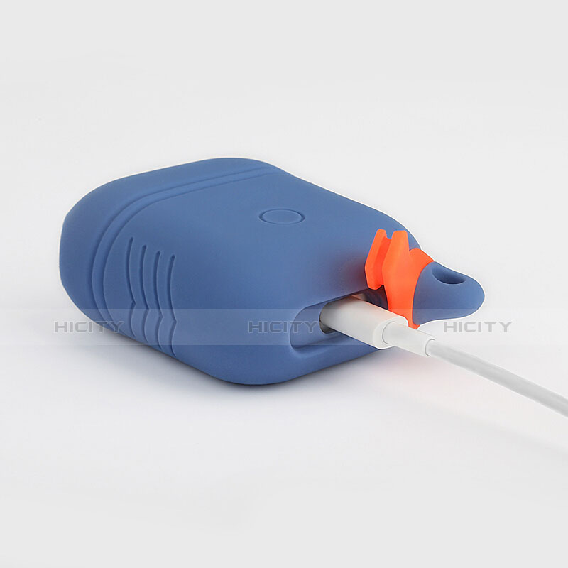 Housse Silicone avec Mousqueton pour Boitier de Charge de Airpods Z03 Bleu Plus