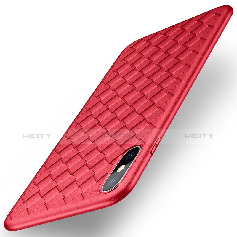 Housse Silicone Gel Motif Cuir pour Apple iPhone Xs Max Rouge Plus