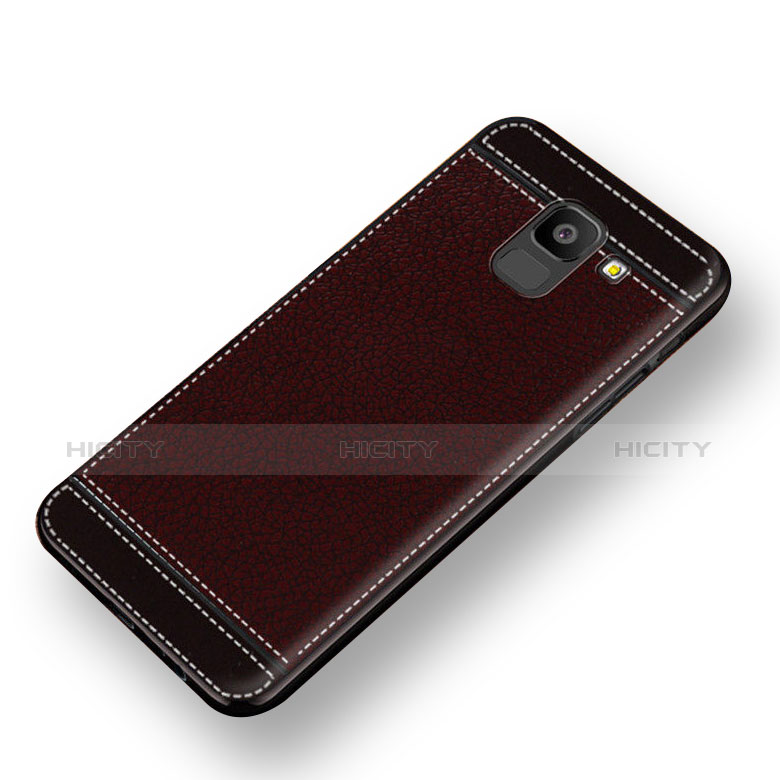Housse Silicone Gel Motif Cuir W01 pour Samsung Galaxy On6 (2018) J600F J600G Rouge Plus