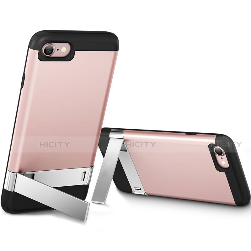 Housse Silicone Gel Souple Couleur Unie avec Support pour Apple iPhone SE (2020) Rose Plus