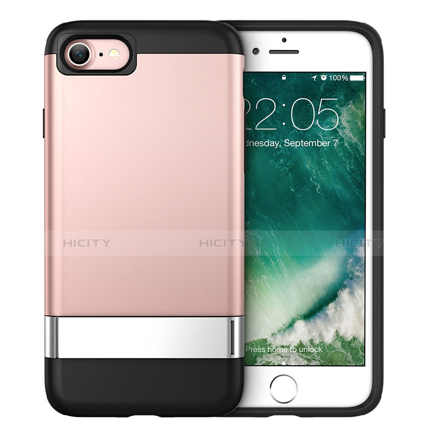 Housse Silicone Gel Souple Couleur Unie avec Support pour Apple iPhone SE (2020) Rose Plus