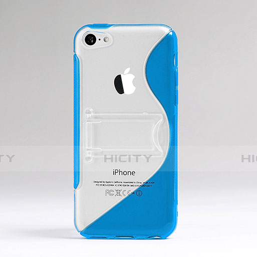Housse Silicone Transparente Vague S-Line avec Bequille pour Apple iPhone 5C Bleu Plus