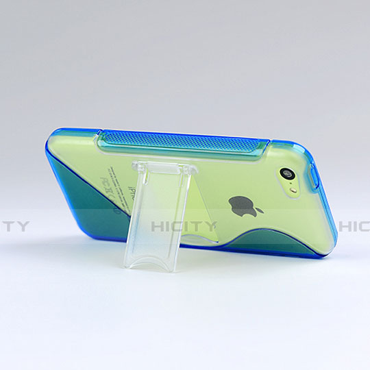 Housse Silicone Transparente Vague S-Line avec Bequille pour Apple iPhone 5C Bleu Plus