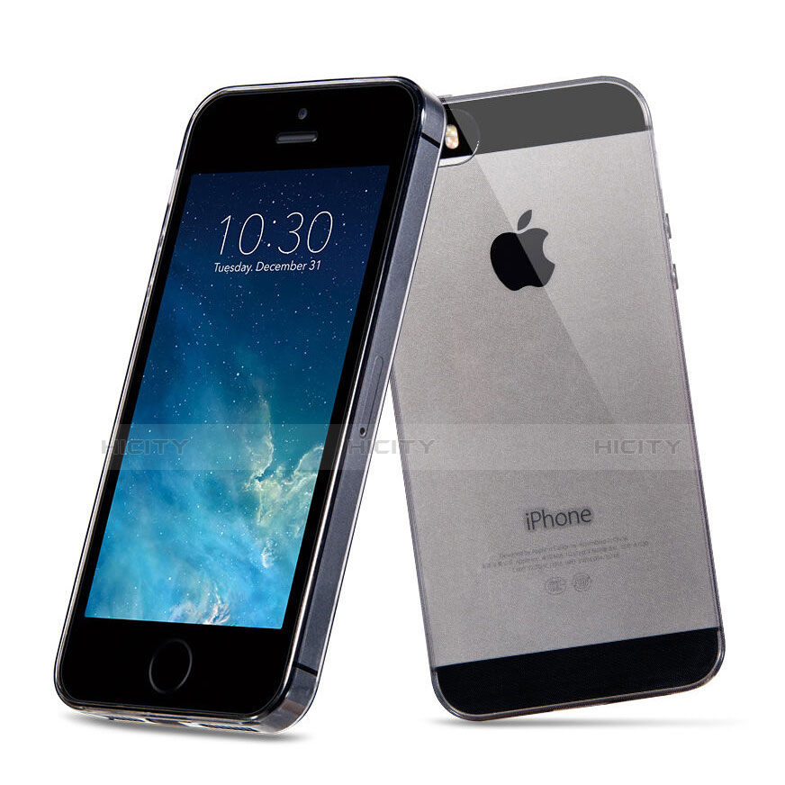Housse Ultra Fine Silicone Souple Transparente pour Apple iPhone 5 Gris Fonce Plus