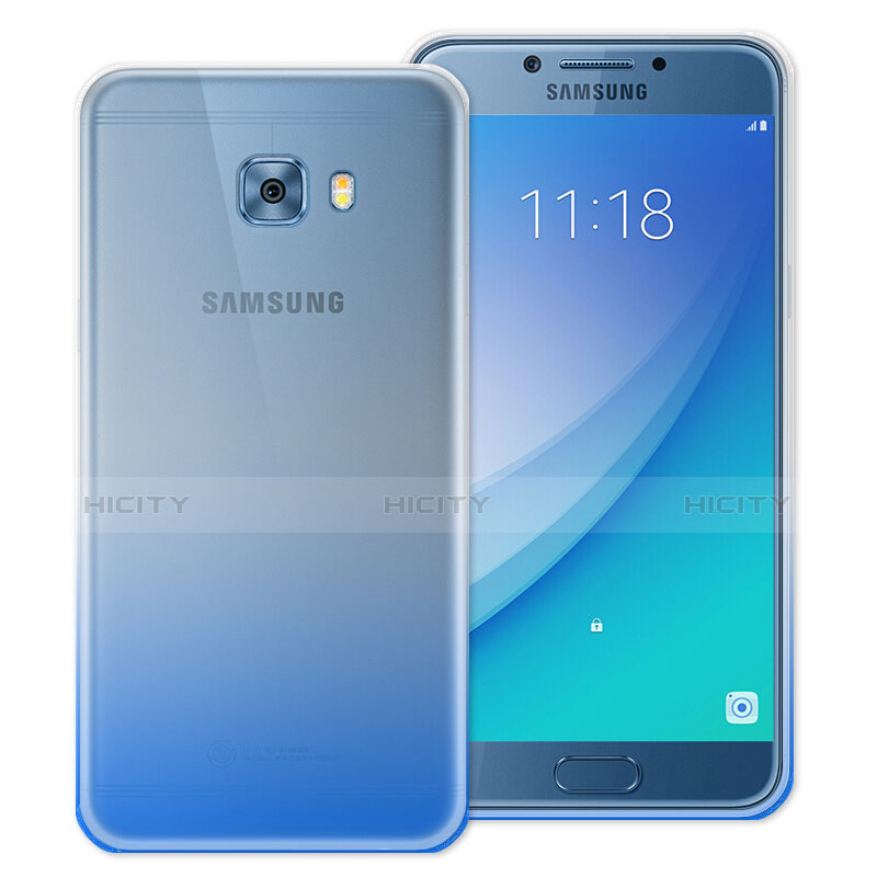 Housse Ultra Fine Transparente Souple Degrade pour Samsung Galaxy C7 Pro C7010 Bleu Plus