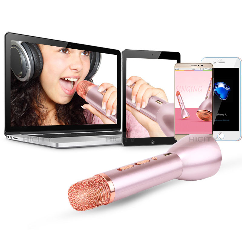 Mini Microphone de Poche Sans Fil Bluetooth Karaoke Haut-Parleur Or Rose Plus
