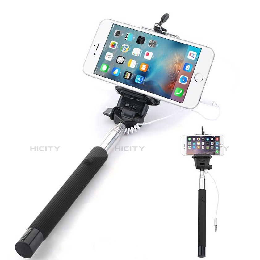 Perche de Selfie Filaire Baton de Selfie Cable Extensible de Poche Universel Noir Plus