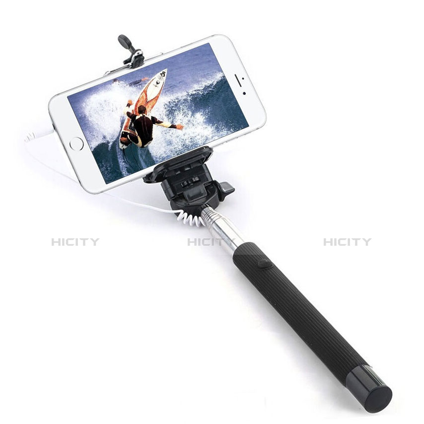Perche de Selfie Filaire Baton de Selfie Cable Extensible de Poche Universel Noir Plus