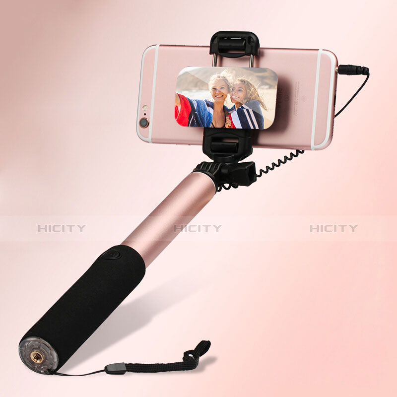 Perche de Selfie Filaire Baton de Selfie Cable Extensible de Poche Universel S08 Or Rose Plus